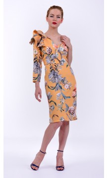 VESTIDO GALA MOSTAZA